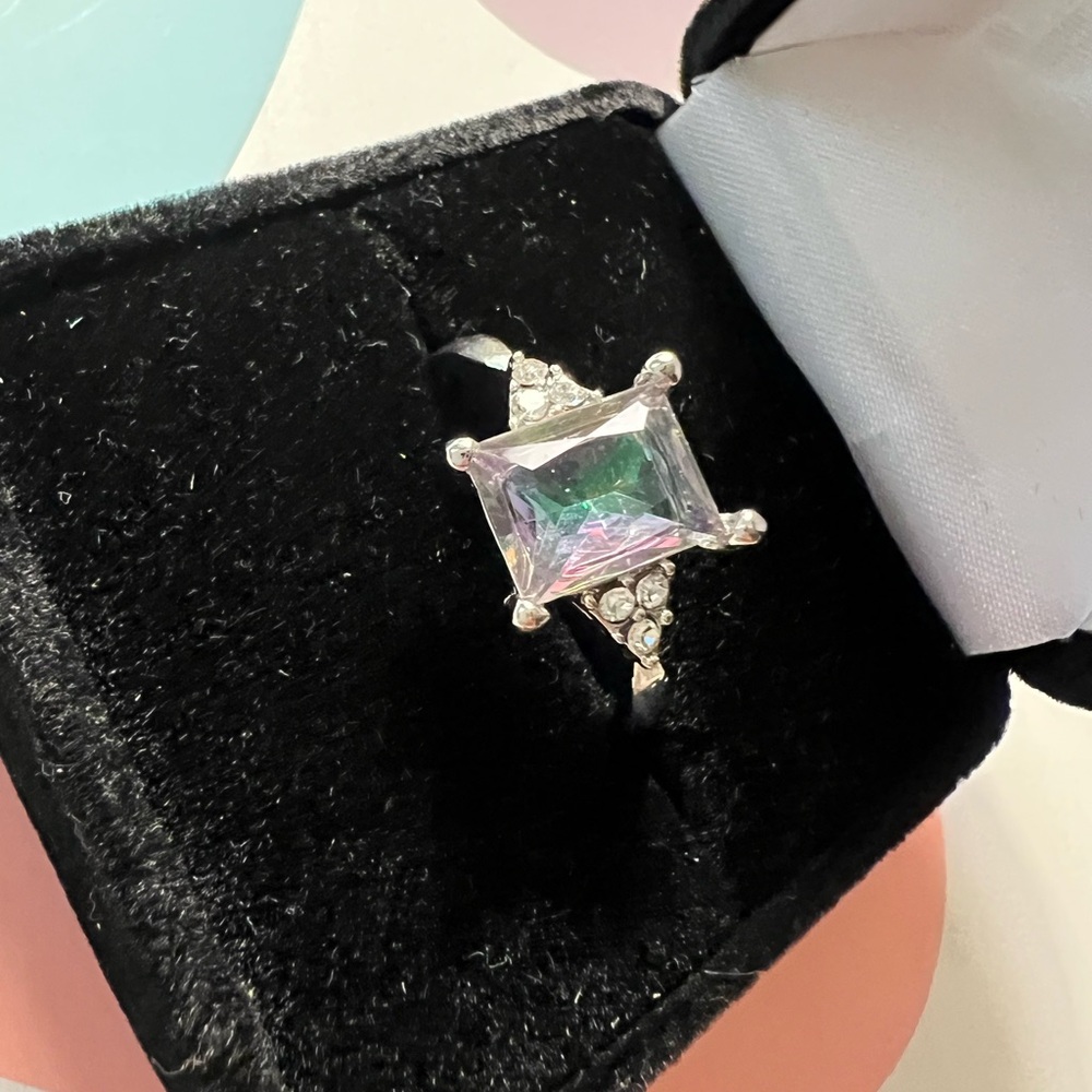 Purple Green Emerald Cut Ring
